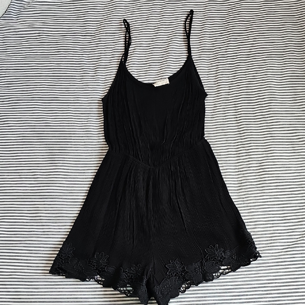Black Lace Trim Romper